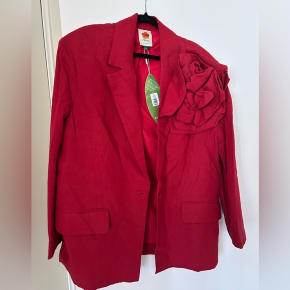 FARM Rio Jackets & Blazers - FARM Rio Red Floral Appliqué Blazer